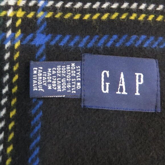 GAP 100% Wool Plaid Scarf Made in Italy Black Stewart Tartan - Large - Picture 7 of 9